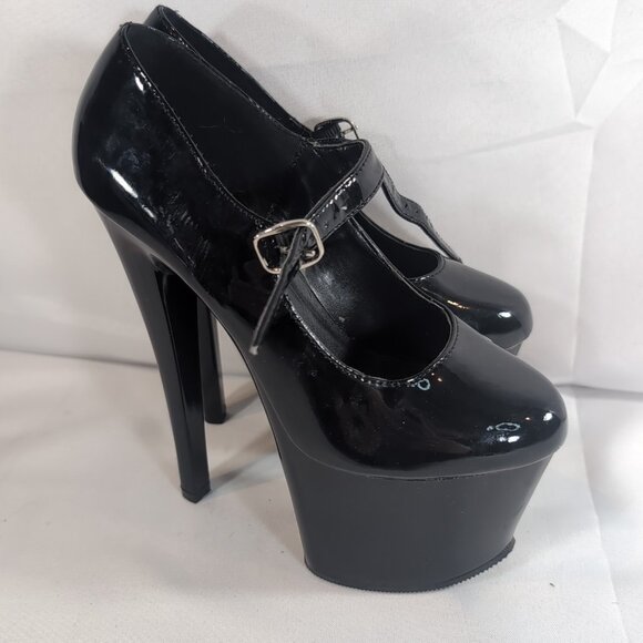 2 Pair Pleaser Heels 6 Delight 662 Corset Black Patent Mary Jane Dance Pole 6" - Picture 12 of 16